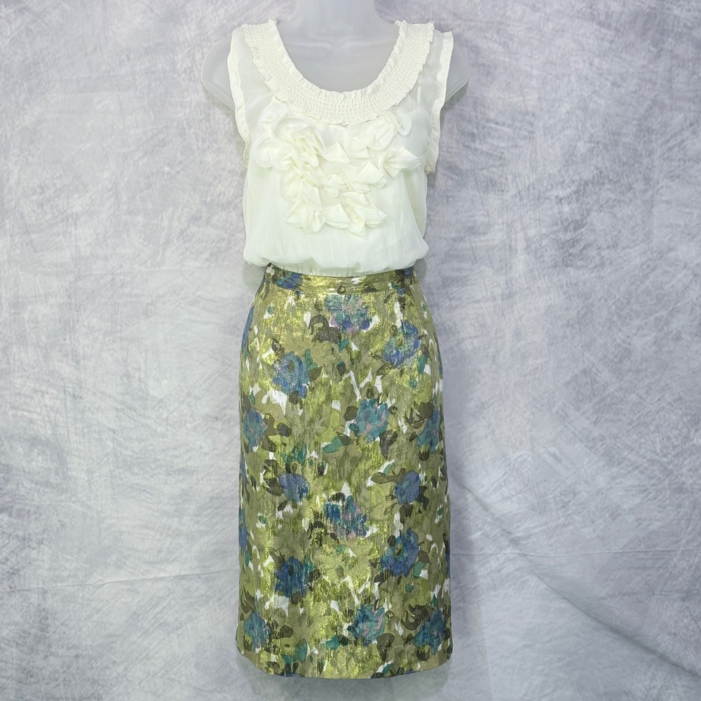 Anthropologie Moulinette Soeurs Floral Brocade Chiffon Dress Womens sz 10 office